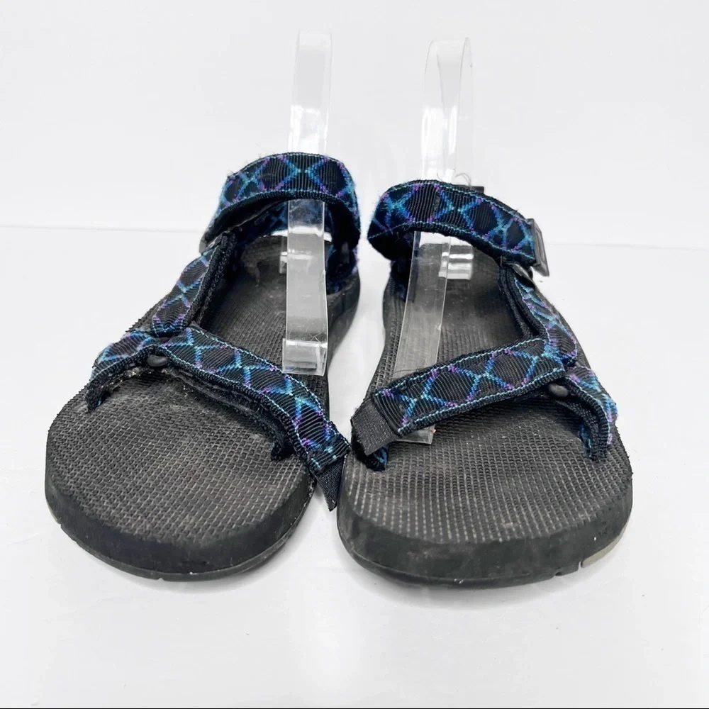 Vintage Y2K Teva Black Blue Strappy Hiking Water Sandals Size 8 Men’s